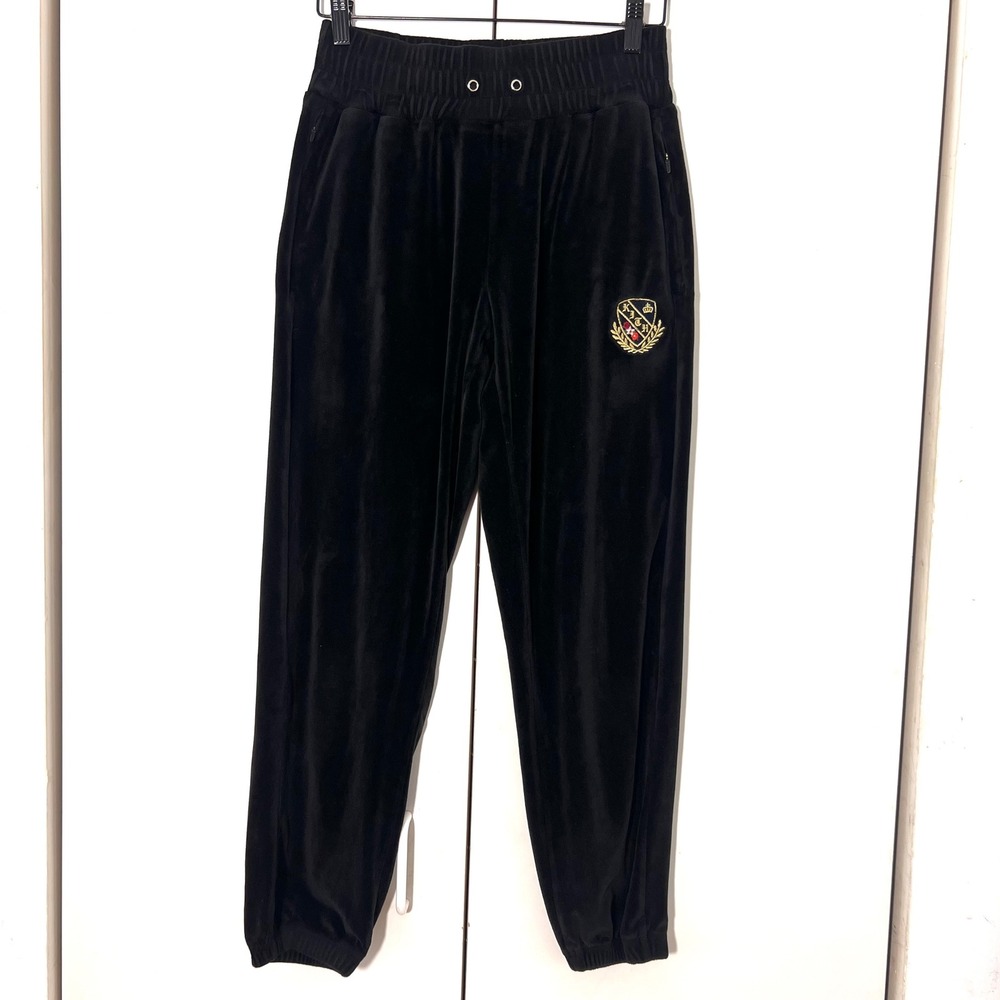 Kith Velour Joggers‎ Womens S Black Crested Sweatpants Embroidered Lounge